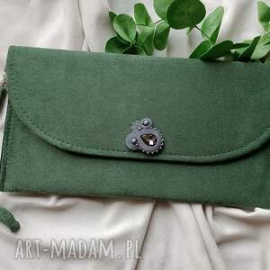 ręcznie robione zgaszona zieleń khaki oliwkowa torebka kopertówka średnia do ręki