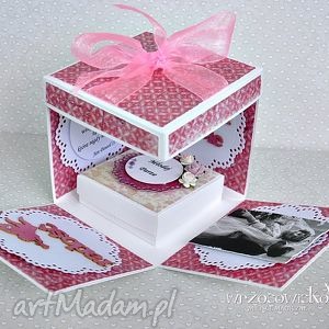 scrapbooking kartki pink love - box ślubny, scrap, exploding box, prezent