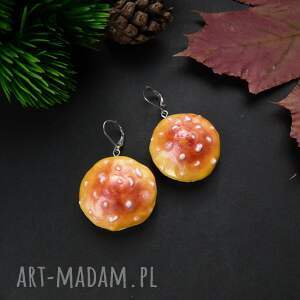 kolczyki grzyby - kapelusze muchomora grzybki, jesień owoce lasu, natura