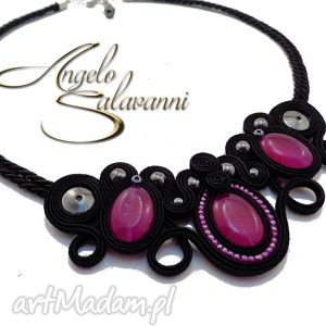 naszyjnik sutasz - landrynkowy kamyk, kolia, jedeit, soutache, kamień