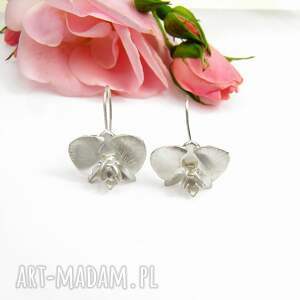 Kolczyki srebrne - Biała orchidea, prezent dla niej