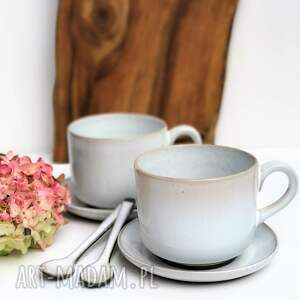 handmade ceramika zestaw dla dwojga - duża filiżanka ceramiczna ze spodkiem - cappuccino