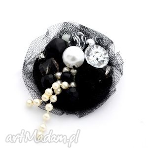 oheve handmadedesign broszka black silver naszyjnik, tiul, czarna srebrna