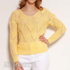 swetry ażurowa bluzka - swe144 żółty, ażurowy sweter dzianiny sweter