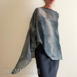 Lniana narzutka w odcieniach szarości - poncho one size handmade