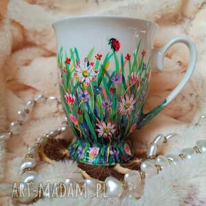 wiosenna łąka ręcznie malowany kubek śniadaniowy 300 ml, malowana porcelana
