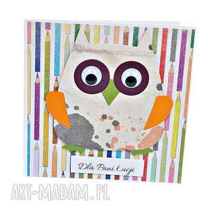 scrapbooking kartki kartka dla nauczyciela - kolorowe kredki, sowa