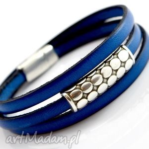 handmade bransoletka skórzana magnetoos triple bowee blue