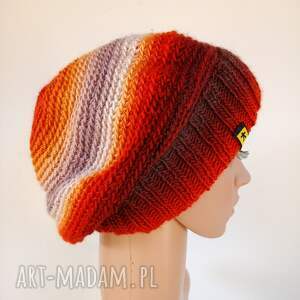 handmade czapki czapka beret w ognistych barwach