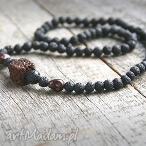 handmade męska naszyjnik męski: brown lava & skulls