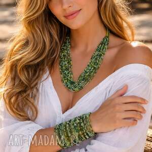 wielorzędowy naszyjnik z korali preciosa - zielona makrama regulacją korale