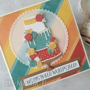 scrapbooking kartki kartka urodzinowa z kolorowym tortem, fajna