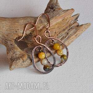 kolczyki z kutej, oksydowanej miedzi i agatu /6/, biżuteria boho