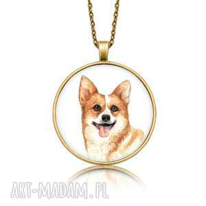 handmade naszyjniki medalion okrągły z grafiką welsh corgi rasowy pies