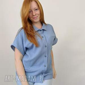 koszula damska muślinowa krótki rękaw niebieska 34 - 56