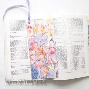 handmade pastelowe do książek, z łąką, zakladki z kwiatami, duże zakladki - komplet 5