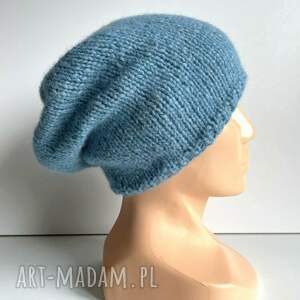 ręczne wykonanie czapki ciepła czapka ręcznie robiona chmurka alpaka 21 niebieski