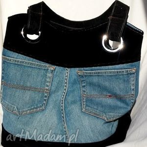 ręcznie wykonane na ramię torba z kieszonkami jeans - sztruks