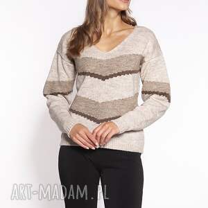 handmade swetry sweter w graficzny wzór - swe269 beż mkm