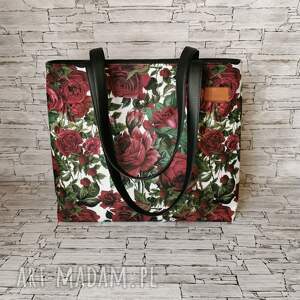 handmade na ramię torebka damska shopper bag torebka na ramię zamykana - róże i maliny
