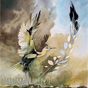 sekret skrzydeł, akwarela 24x32 cm, żuraw, żurawie zwierzęta ptaki