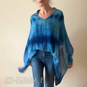 Narzutka bawełniana w odcieniach blue - ręcznie barwione poncho one size