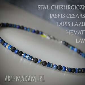 naszyjnik męski z jaspisem, lapisem lazuli, lawą, hematytem i elementami