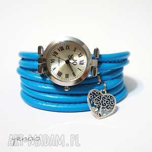 handmade zegarki zegarek, bransoletka - niebieski drzewko, serce