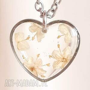 handmade naszyjniki naszyjnik serce, ze stali z prawdziwymi kwiatami kwiaty bzu mini