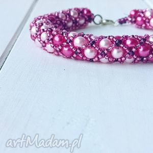 bransoletka prezent perłowa różowa z koralików, kulkowa, elegancka niej