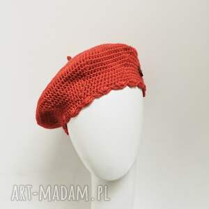 klasyczny beret francuski z antenką szydełko czerwony