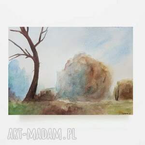 Pejzaż akwarela 18 x 25 cm Paulina Lebida - sygnowany obraz Rembrandt
