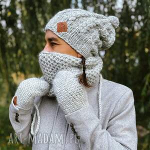 Prezent mały “Wybielony szary”, męski komin merino