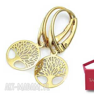 pozłacane kolczyki ażurowe drzewa drzewo życia, angielkie bigle