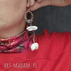 Kolczyki białe lekkie kwiaty rękodzieło, kol, fo, dam, et, bo