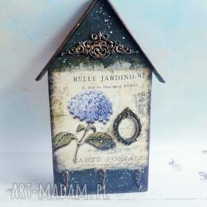 grazyna vintlo home czarny domek na klucze, dekoracja do przedpokoju z hortensją