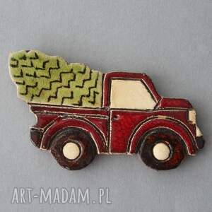 samochód z choinką - magnes ceramiczny, cieżarówka design, on, chłopak