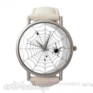 zegarki pajęczyna - skórzany zegarek z dużą tarczką sieć