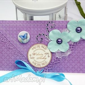 handmade scrapbooking kartki kopertówka z okazji ślubu - turkusy