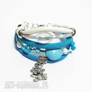 handmade bransoletka - niebieski miś - rzemienie