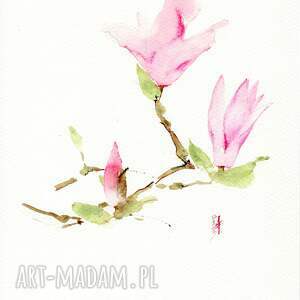 oryginalna akwarela magnolia, malarstwo dekoracje, rośliny prezent