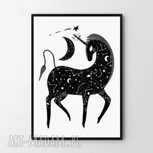 black unicorn 30x40 cm, jednorożec, plakat dla dzieci, grafika, plakat