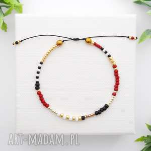 handmade bransoletka koralikowa minimal hematite - red and gold