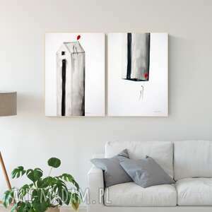 zestaw 2 grafik 50x70 cm wykonanych ręcznie, abstrakcja, elegancki minimalizm
