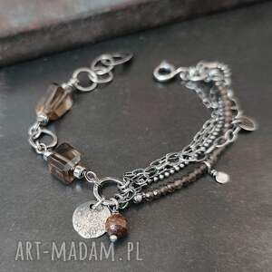 Prezent Bransoletka z kwarcu dymnego, srebro oksydowane