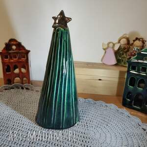 Choinka ceramiczna 25 cm - ręcznie wykonana ozdoba świąteczna na prezent (zielona)