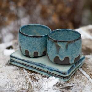 ręcznie zrobione ceramika czarki espresso z podstawką - blue braun - ok 210 ml 2