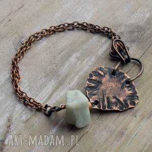 bransoletka z kutej oksydowanej miedzi i amazonitu /5/, biżuteria kamieniami