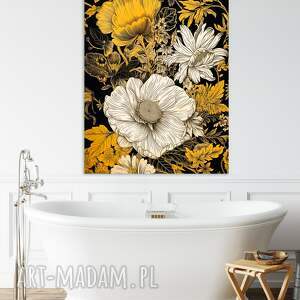 handmade dekoracje białe i żółte kwiaty - wydruk na płótnie 50x70 cm