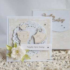 handmade scrapbooking kartki na chrzest - z białą szatką